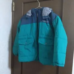 フード付き中綿コート 青緑色