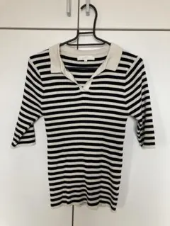 grove 黒と白のストライプ ポロニット Lサイズ