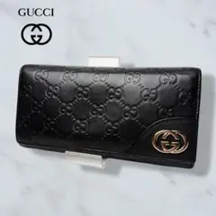 011 極美品 GUCCI シマ 二つ折り財布 長財布 黒 k9