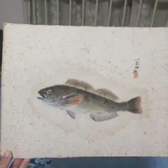 片岡鶴太郎。水彩画 魚の絵 木製フレーム額入りです。運賃と額代です
