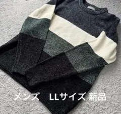 大きいサイズ season reason ボーダー配色モールフリースニット紺新品のサムネイル