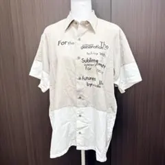 クロコダイル メンズ 半袖シャツ L 切替 プリントデザイン ベージュ ホワイト