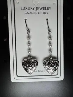 ハート型シルバーピアス パールビーズ付き