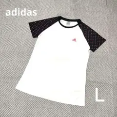 adidas アディダス スポーツウェア L 半袖 ドット柄 ピンク×ネイビー