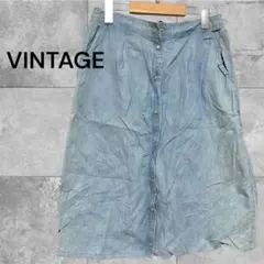 ヴィンテージ デニム風 スカート ライトブルー 膝丈 レトロ ユーロ古着