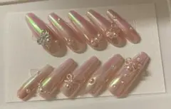 オーロラ　ベイビーブーマー　ちゅるん　リボン　ネイルチップ　ロング