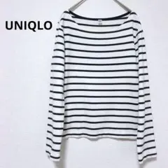 ユニクロ ボーダー 白 紺 ボートネック 長袖トップス カットソー