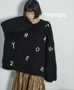 大人気 The4 レタリング刺繍ニット ブラック