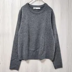 美品 ザラ ウール100% クルーネック ニット セーター グレー M 上品