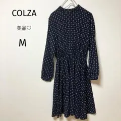 美品♡コルザCOLZA ロングワンピース　総柄ネイビー　リボン　M