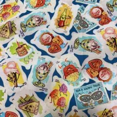 USA コットン　スイーツ　イラスト　ブルー　カットクロス　50×55