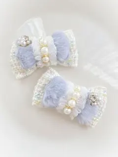 キッズ　ヘアゴム　リボン　リボンゴム　ハンドメイド　ツイード　ファー