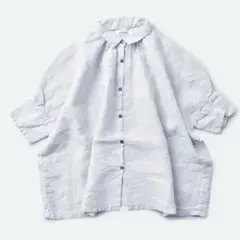 【Honnete】アイリッシュリネン 半袖 ギャザー ブラウス　アイスグレー　麻のサムネイル