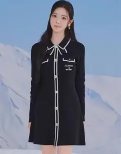 リリーブラウン×マリクワ デイジー釦付きビジューミニニットワンピース ブラック