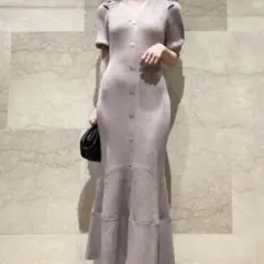 snidel フロントボタンリブニットワンピース 半袖