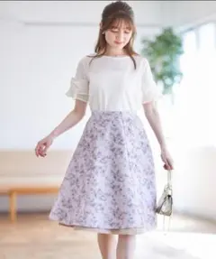 期間限定お値下げ！薄紫の花柄 フレアスカート リバーシブル