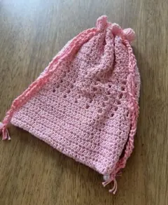 未使用★ハンドメイド ピンク かぎ針編み 巾着袋　ポーチ