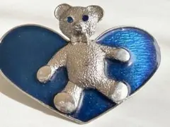 年代物 大ぶり 熊さん ブルーエナメルカラーハート vintageバレッタ