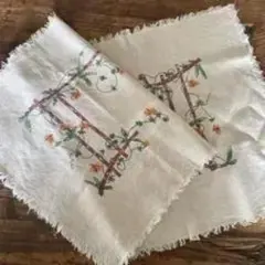 花柄刺繍 ハンカチ フリンジ付き