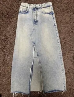 ZARA デニムロングスカート スリット　ライトブルー　XS
