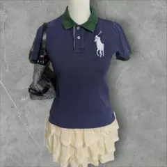 y2k ラルフローレン ビックポニー ネイビー×ピンク ポロシャツ 平成