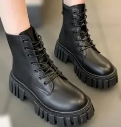 厚底レースアップブーツ ブラック