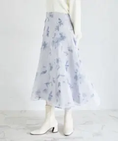 バックレースアップフラワープリントフレアスカート