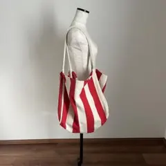 赤と白のストライプ トートバッグ