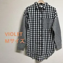 【新品】ギンガムチェック柄切り替え長袖シャツ　Mサイズ 黒白　羽織りチュニック丈のサムネイル