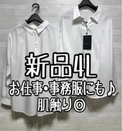 新品☆4L白系♪お仕事に♪長袖ブラウス2枚セット〇D543