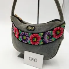 【FEILER】 【フェイラー】花柄刺繍 バッグ グレー　ワンショルダー美品