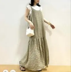 BEAMS HEART チェック柄キャミワンピース