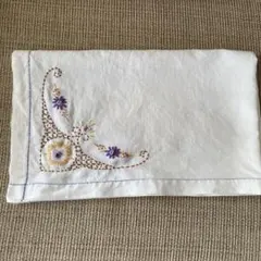 フランスアンティーク　手刺繍花柄コットンテーブルクロス　蚤の市