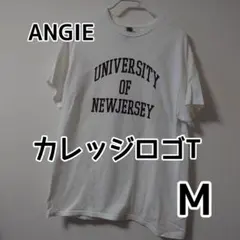ANGIE カレッジロゴTシャツ 白×黒 Mのサムネイル