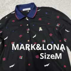 マーク＆ロナ 総柄 長袖 ポロシャツ 刺繍 ブラック レディース サイズM