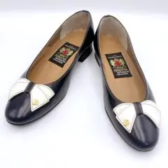 MIHAMA リボン パンプス ネイビー 22.5 レザー ローヒール