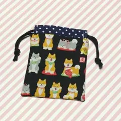 副招き柴犬さん♪ハンドメイド＊ちっちゃな巾着袋♪まめ巾着