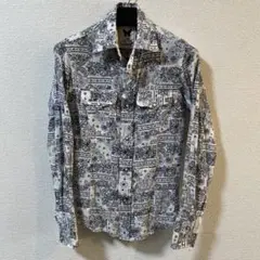 ペイズリー柄 パッチワークウエスタンシャツ　チンストラップ付き