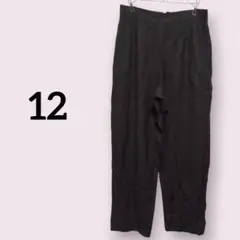 リネンレーヨン混合パンツ【12】後ろジップ ゆったり 黒/ブラック