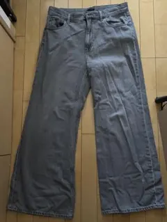 グレー デニム ワイドレッグパンツ