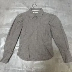 ZARA パフスリーブチェックシャツくるみボタンMサイズ
