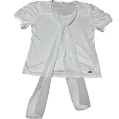 courrèges ホワイトリボン付き半袖シャツ 40のサムネイル