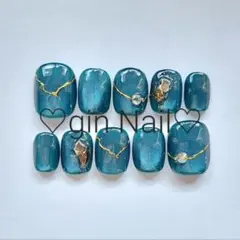 マグネット　ネイルチップ　現品　 水光　 ニュアンス　ベリーショート　ミラー　緑