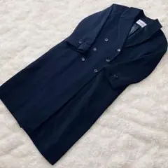 【美品】ウール95% ロングチェスターコート ダークグリーン ロング丈 コート