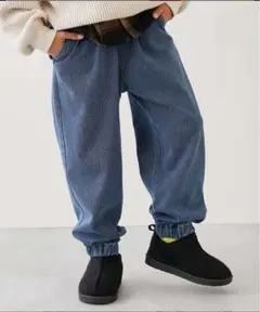 devirock デニム風 裏起毛 ロングパンツ