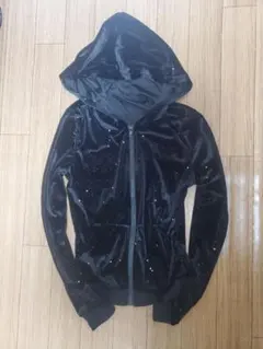 ブラックベルベット　ラメフードパーカー