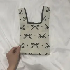 リボン柄 ニットバッグ トートバッグ