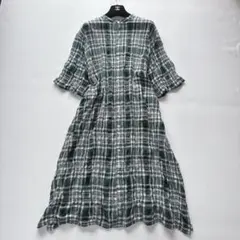 【美品】plantation チェック柄 シャツワンピース グリーン系のサムネイル
