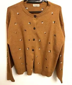 サマンサモスモス　花柄　刺繍　ニット　カーディガン　sm2 ボタン　オレンジ