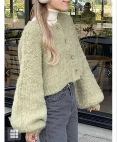 GRLウール混シャギーニットショート丈カーディガン[dr649] グリーン 緑